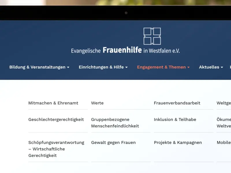 Geöffnetes Mega-Menü mit allen Unterseiten eines Bereichs