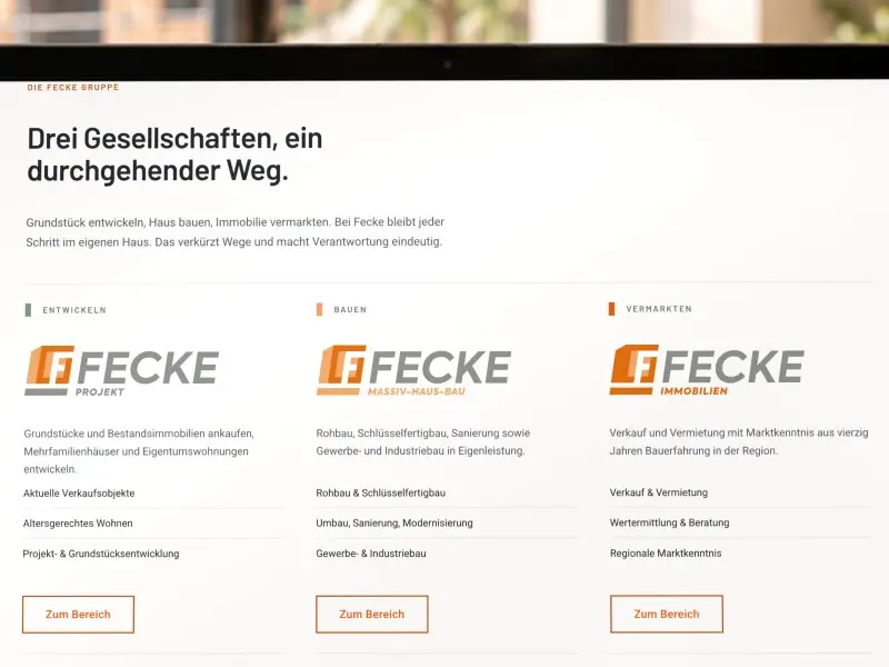 Die drei Gesellschaften auf einen Blick: Entwickeln, Bauen, Vermarkten