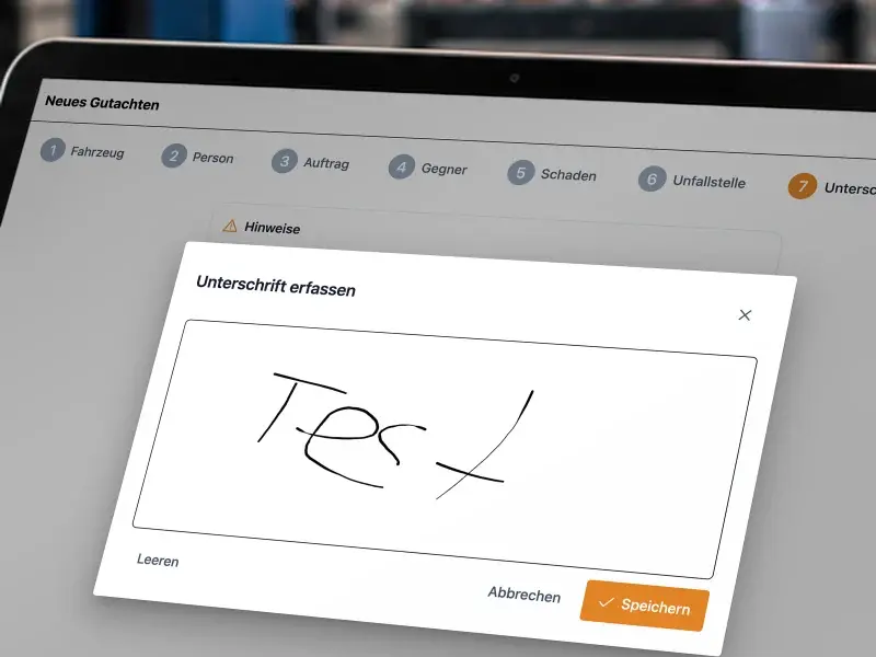 Die Unterschrift des Geschädigten direkt auf dem Tablet